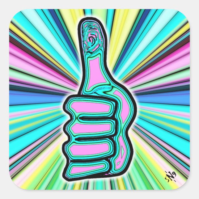 Psychedelic colourful thumbs up v1.1 square sticke square sticker (Front)