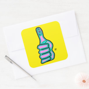 Psychedelic colourful thumbs up v2 square sticker