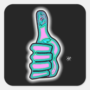 Psychedelic colourful thumbs up v3 square sticker