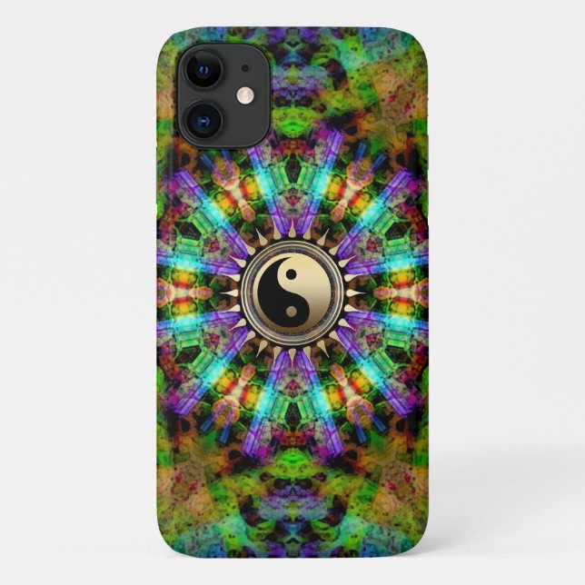 Psychedelic Colours Gold YinYang iPhone4 Case (Back)