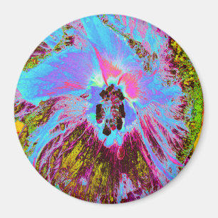 Psychedelic Cornflower Blue and Magenta Hibiscus Magnet
