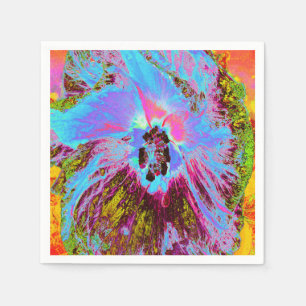 Psychedelic Cornflower Blue and Magenta Hibiscus Napkin