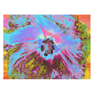 Psychedelic Cornflower Blue and Magenta Hibiscus Tablecloth