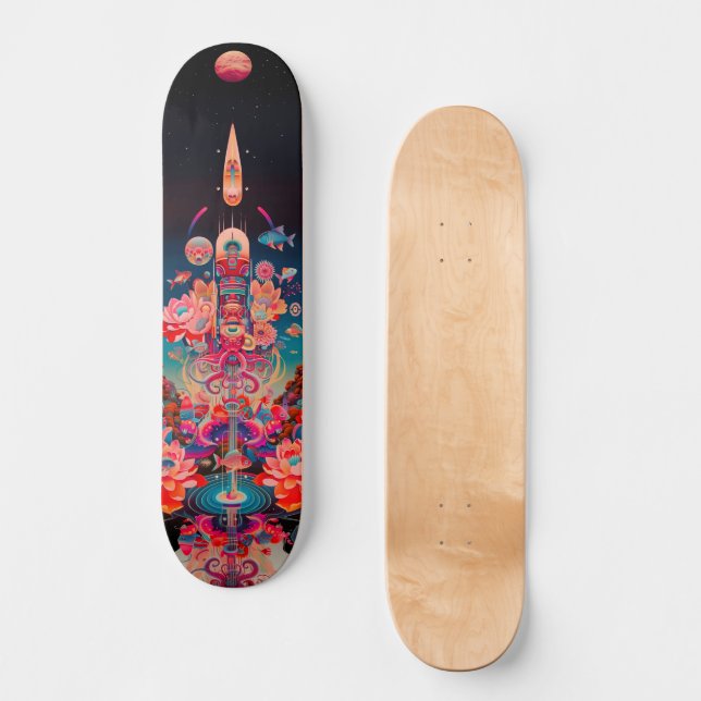 Psychedelic cosmic bloomy trip skateboard (Front)