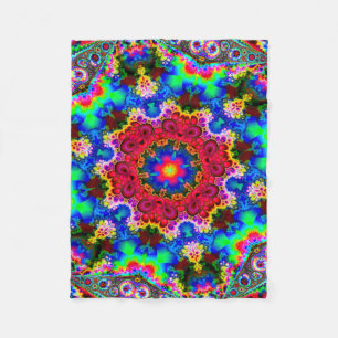 Psychedelic Cosmic Flower Fractal Fleece Blanket