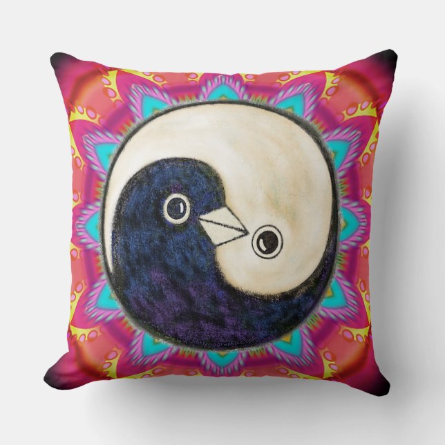 Psychedelic Cushion with YinYang Peace Doves (Front)