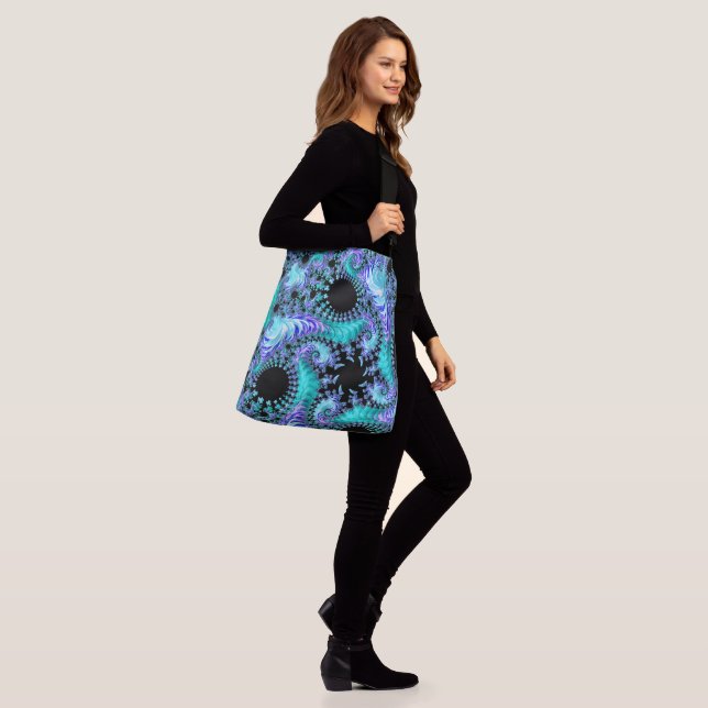 Psychedelic Cyan Tentacle Abstract Fractal Art Crossbody Bag (On Model)
