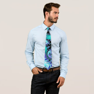 Psychedelic Cyan Tentacle Abstract Fractal Art Tie