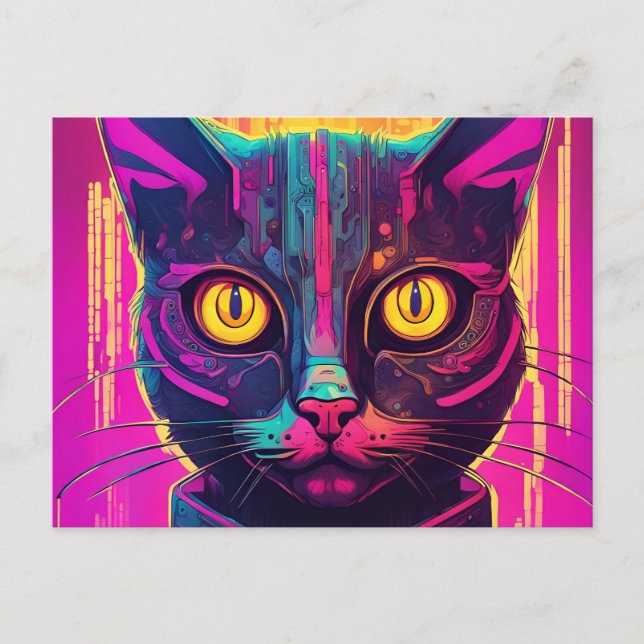 Psychedelic Cyber Cat Postcard (Front)