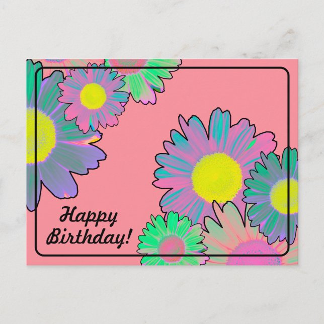 Psychedelic Daisies Happy Birthday Postcard (Front)