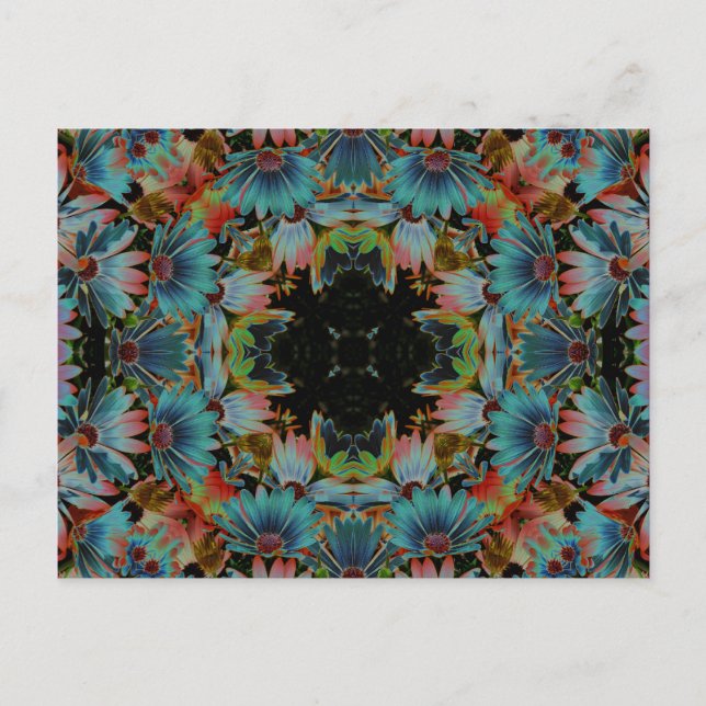 Psychedelic Daisies Kaleidoscope Art Flower Postca Postcard (Front)