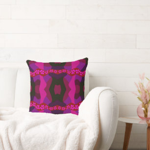 Psychedelic Daisy Chain Patchwork - Magenta  Throw Pillow
