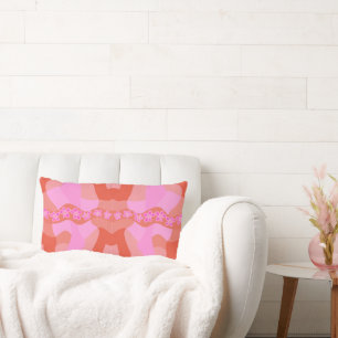 Psychedelic Daisy Chain Patchwork - Pink Orange Lumbar Pillow