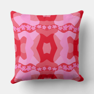 Psychedelic Daisy Chain Patchwork - Pink Red Throw Pillow