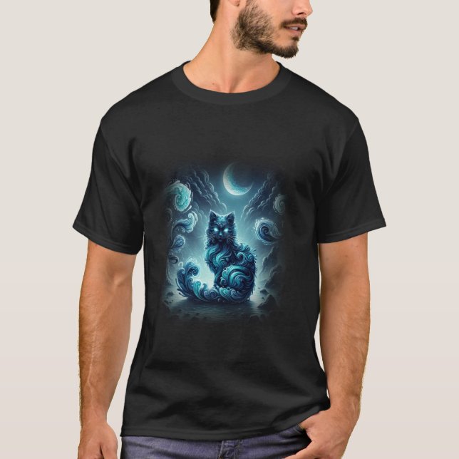 Psychedelic Dark Fantasy Water Cat Cryptid Trippy  T-Shirt (Front)