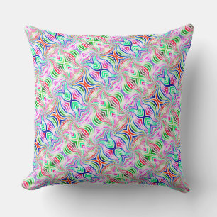 Psychedelic Diagonal Rainbow Reversible Boho Throw Pillow