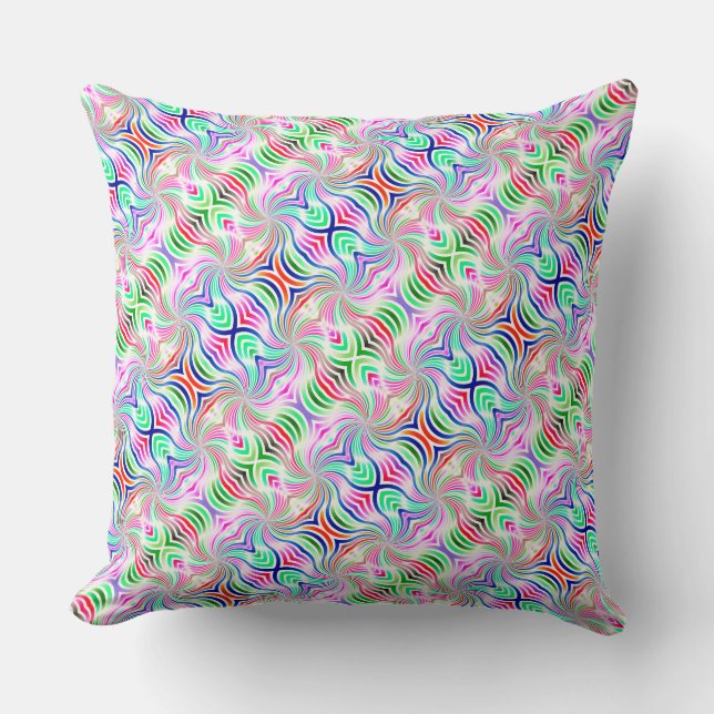 Psychedelic Diagonal Rainbow Reversible Boho Throw Pillow (Front)
