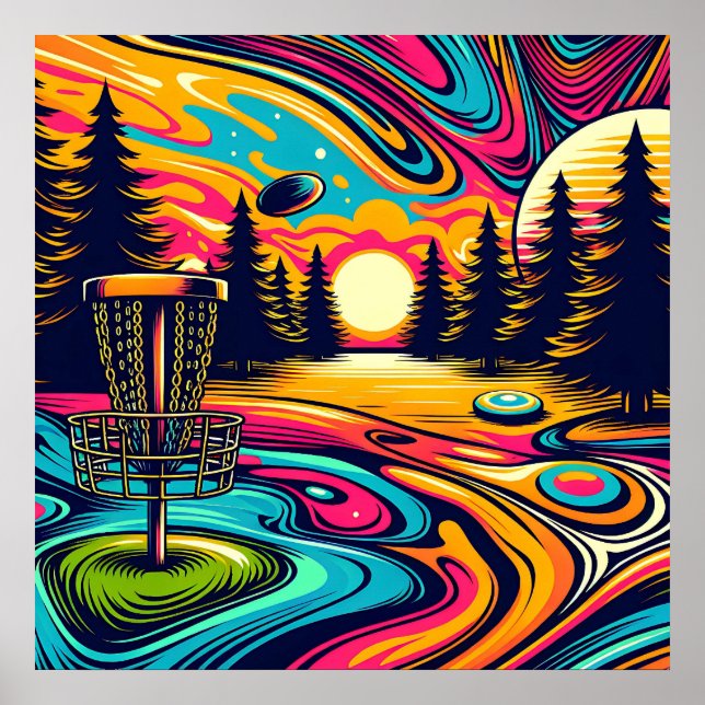 Psychedelic Disc Golf Course at Sunset Poster (Front)