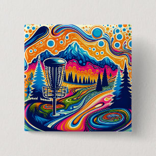 Psychedelic Disc Golf Course in the Mountains 2 Inch Square Button