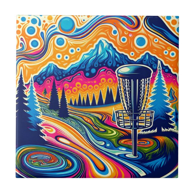 Psychedelic Disc Golf Course in the Mountains Tile (Front)