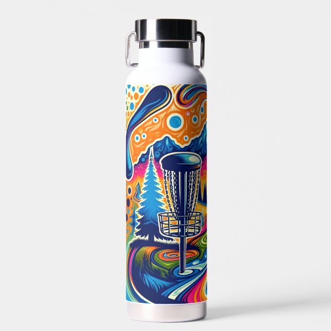 Psychedelic Disc Golf Course in the Mountains Water Bottle (Front)