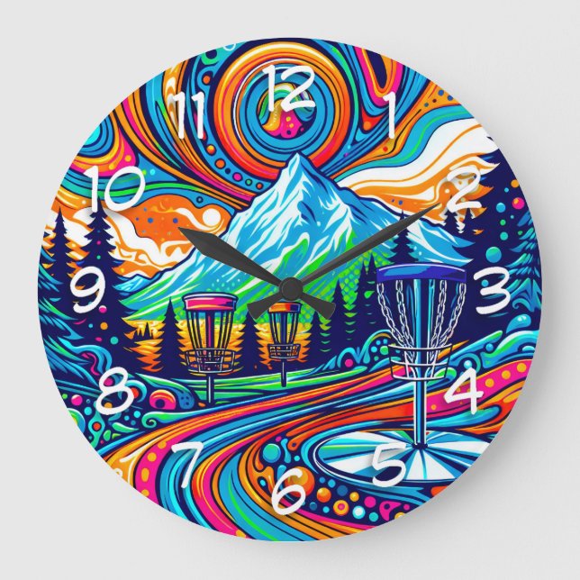 Psychedelic Disc Golf Course Large Clock (Front)