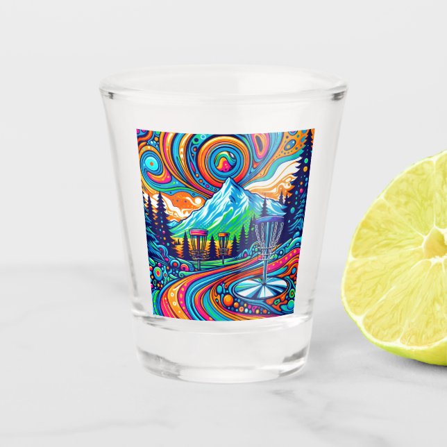 Psychedelic Disc Golf Course  Shot Glass (Front)