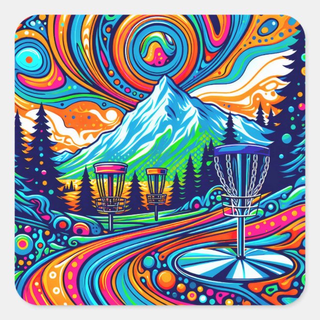 Psychedelic Disc Golf Course  Square Sticker (Front)