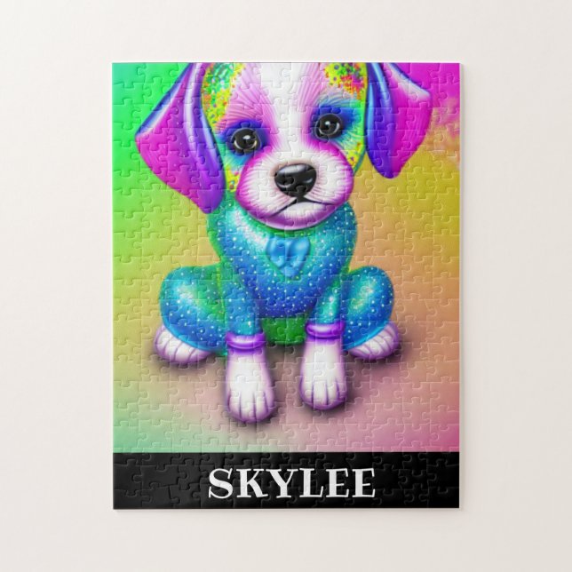 PSYCHEDELIC DOG PUZZLE WITH PERSONALIZED NAME. (Vertical)