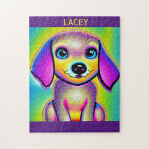 PSYCHEDELIC DOG PUZZLE WITH PERSONALIZED NAME.