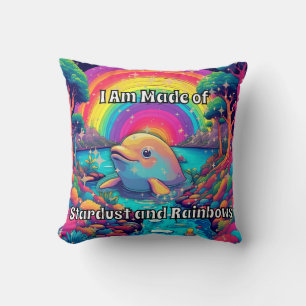 Psychedelic Dolphin I Am Made of Stardust and Rain Throw Pillow