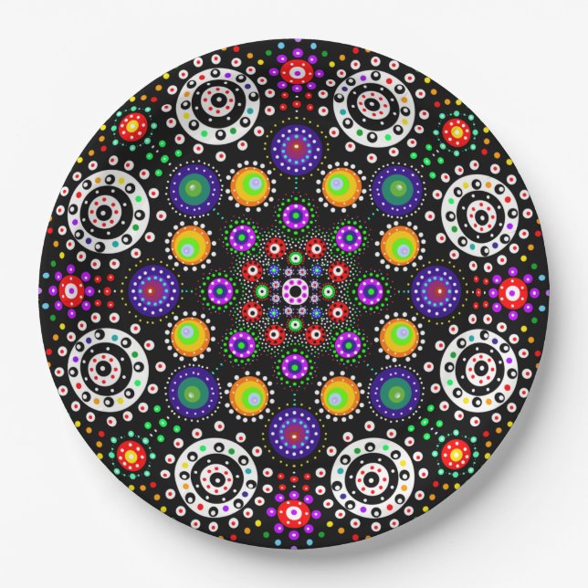 Psychedelic Dot Mandala   Paper Plate (Front)