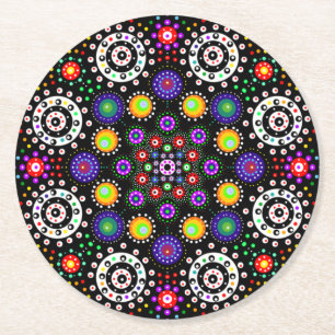 Psychedelic Dot Mandala Round Paper Coaster