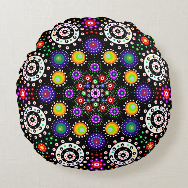 Psychedelic Dot Mandala  Round Pillow (Front)