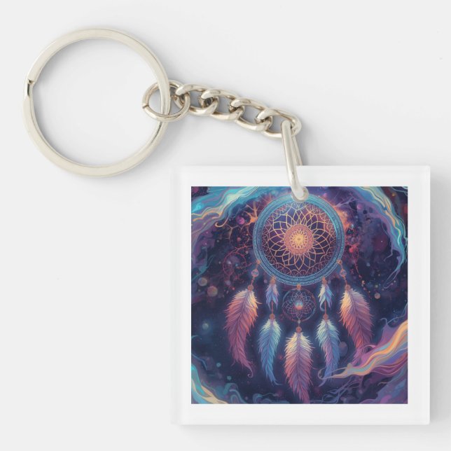 psychedelic dreamcatcher design  keychain (Front)