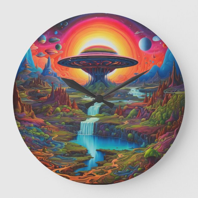 Psychedelic Dreamscape Alien Large Clock (Front)