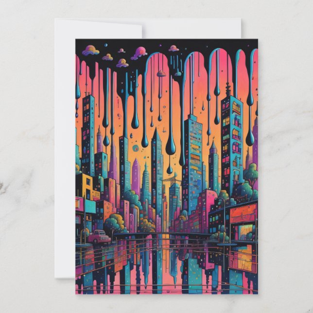 Psychedelic Drippy City Art  Invitation (Front)