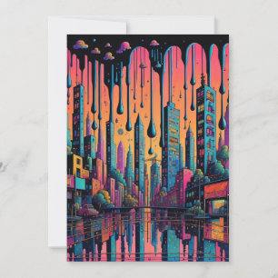 Psychedelic Drippy City Art Thank You Card