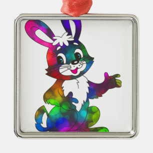psychedelic easter bunny metal ornament