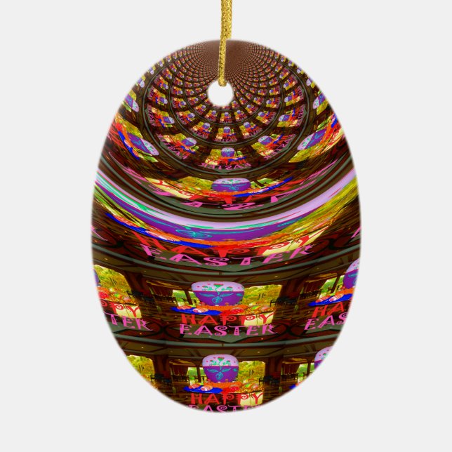 Psychedelic Easter Kaleidoscope Art Print Ceramic Ornament (Front)