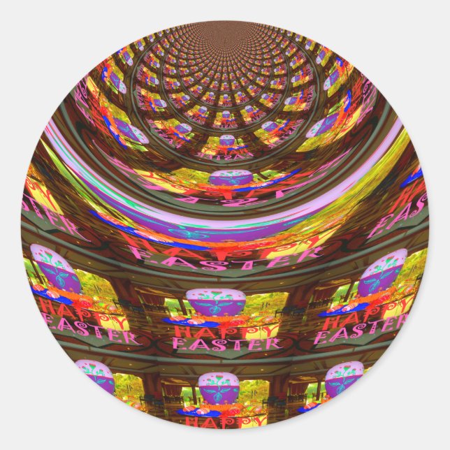Psychedelic Easter Kaleidoscope Art Print Classic Round Sticker (Front)