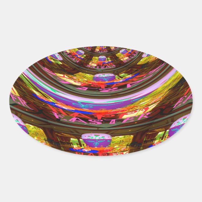 Psychedelic Easter Kaleidoscope Art Print Oval Sticker (Front)