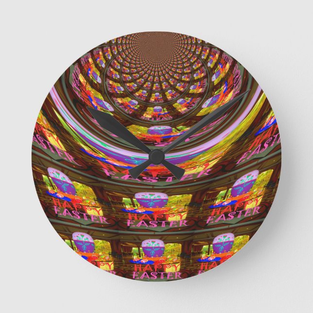 Psychedelic Easter Kaleidoscope Art Print Round Clock (Front)