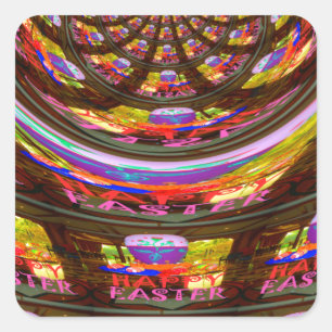 Psychedelic Easter Kaleidoscope Art Print Square Sticker