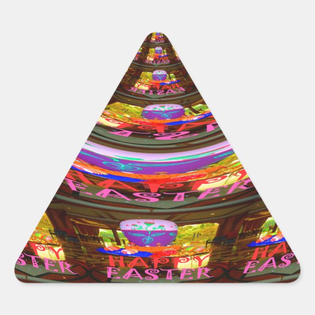 Psychedelic Easter Kaleidoscope Art Print Triangle Sticker (Front)
