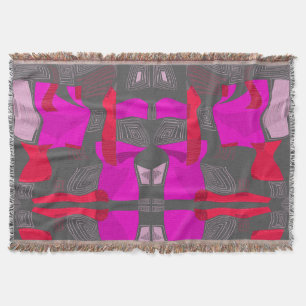 Psychedelic Egyptian Collage: Fuchsia Red Grey Throw Blanket