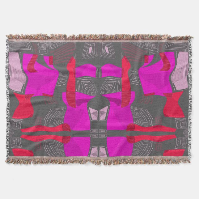 Psychedelic Egyptian Collage: Fuchsia Red Grey Throw Blanket (Front)