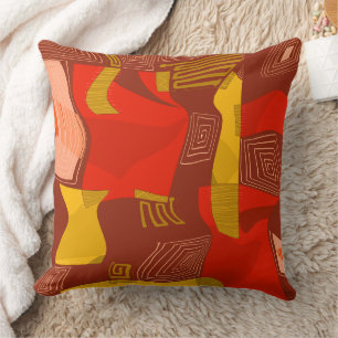 Psychedelic Egyptian Collage: Maroon Red Ochre Throw Pillow