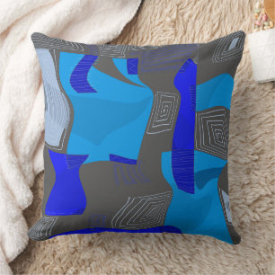Psychedelic Egyptian Collage: Turquoise Blue Grey Throw Pillow