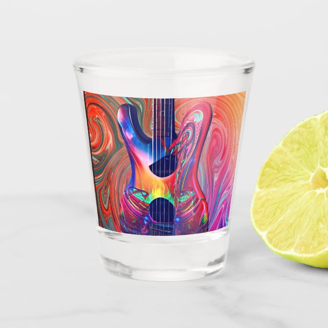 Psychedelic Electric Acoustic Semi Guitars Art     Shot Glass (Front)